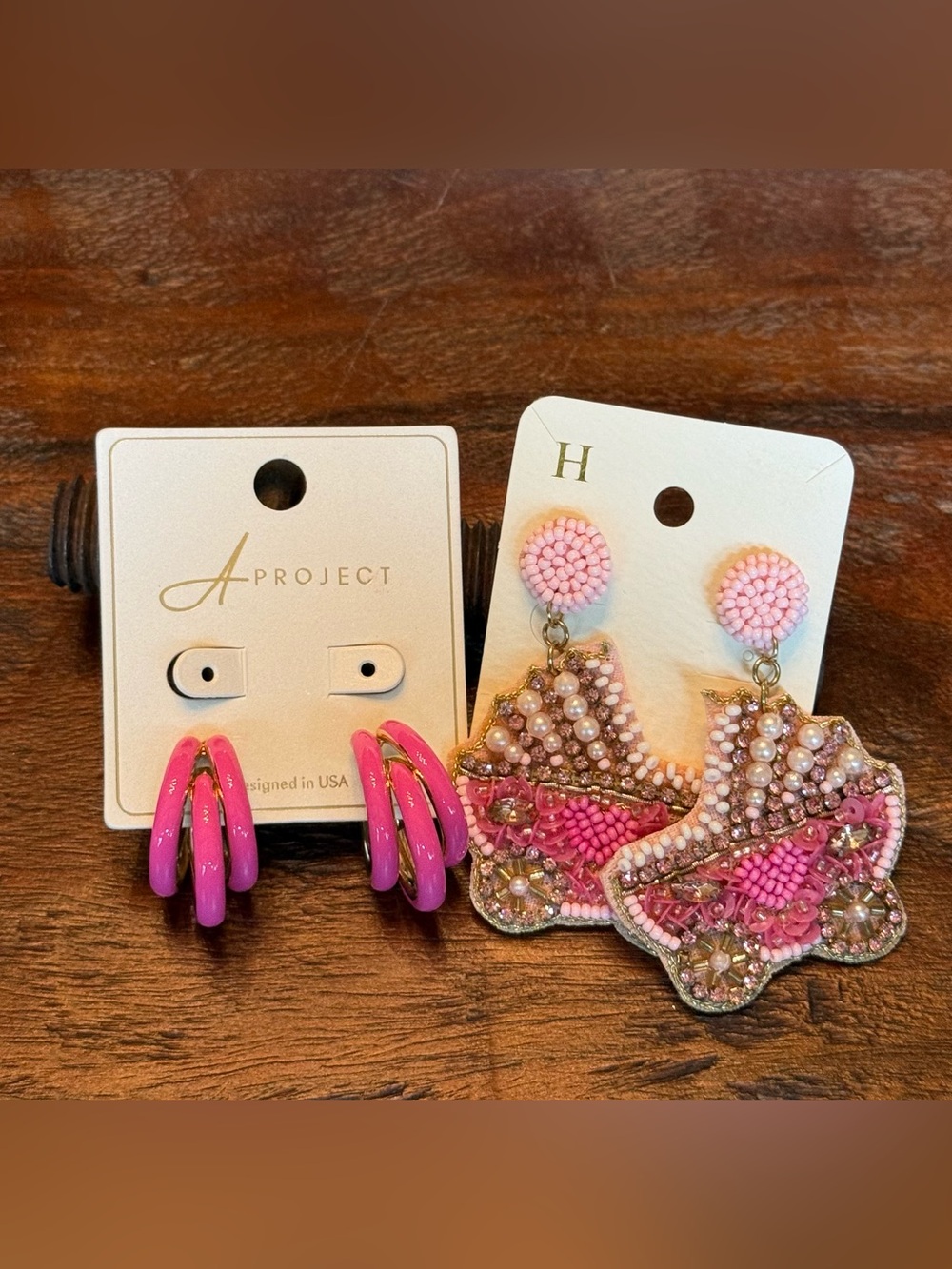Set of 2 - Pink Hoops & Beaded Baby Carriage Earrings